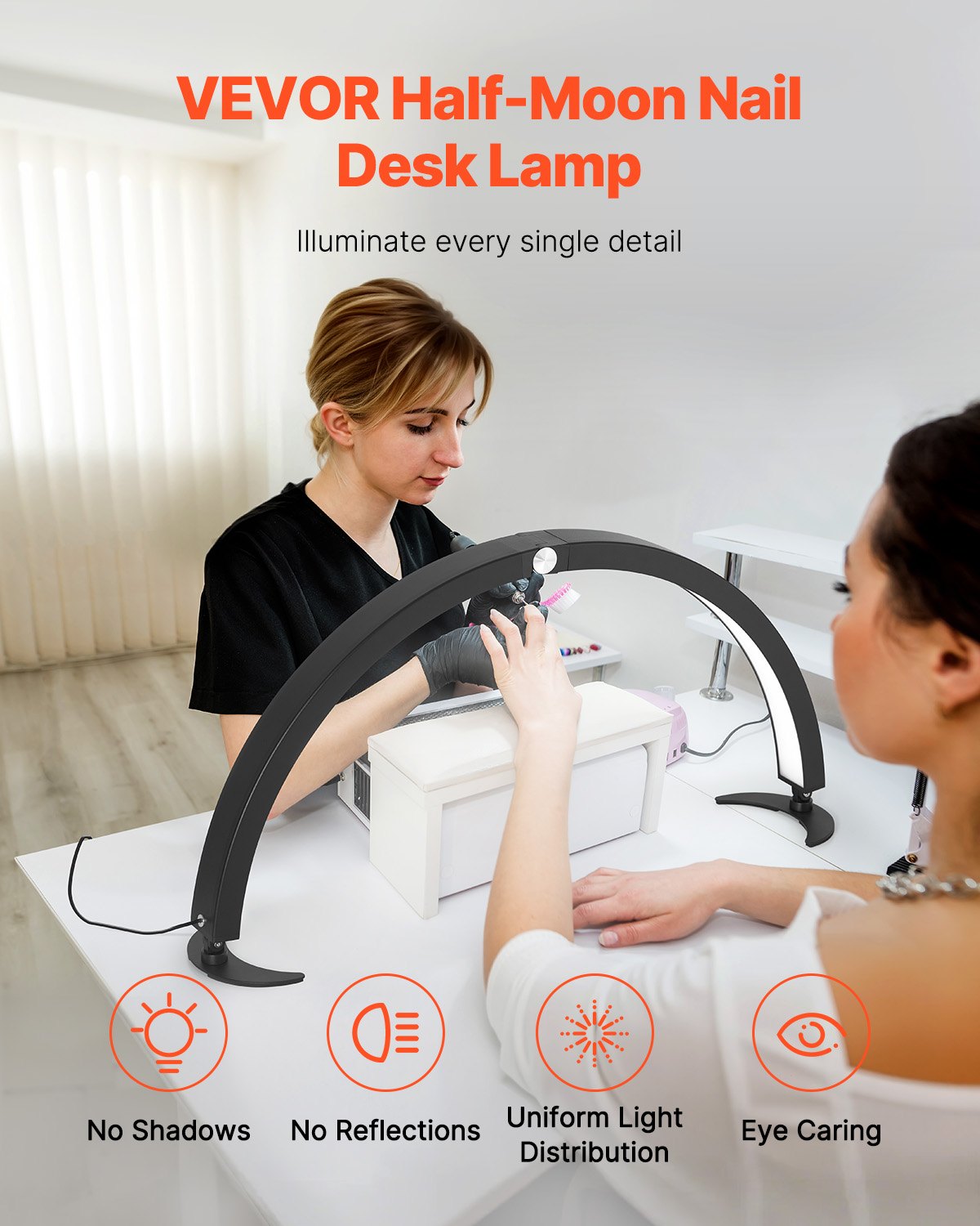 Nail Desk Light 40 W Half Moon Desk Lamp with Phone Holder Adjustable Brightness 