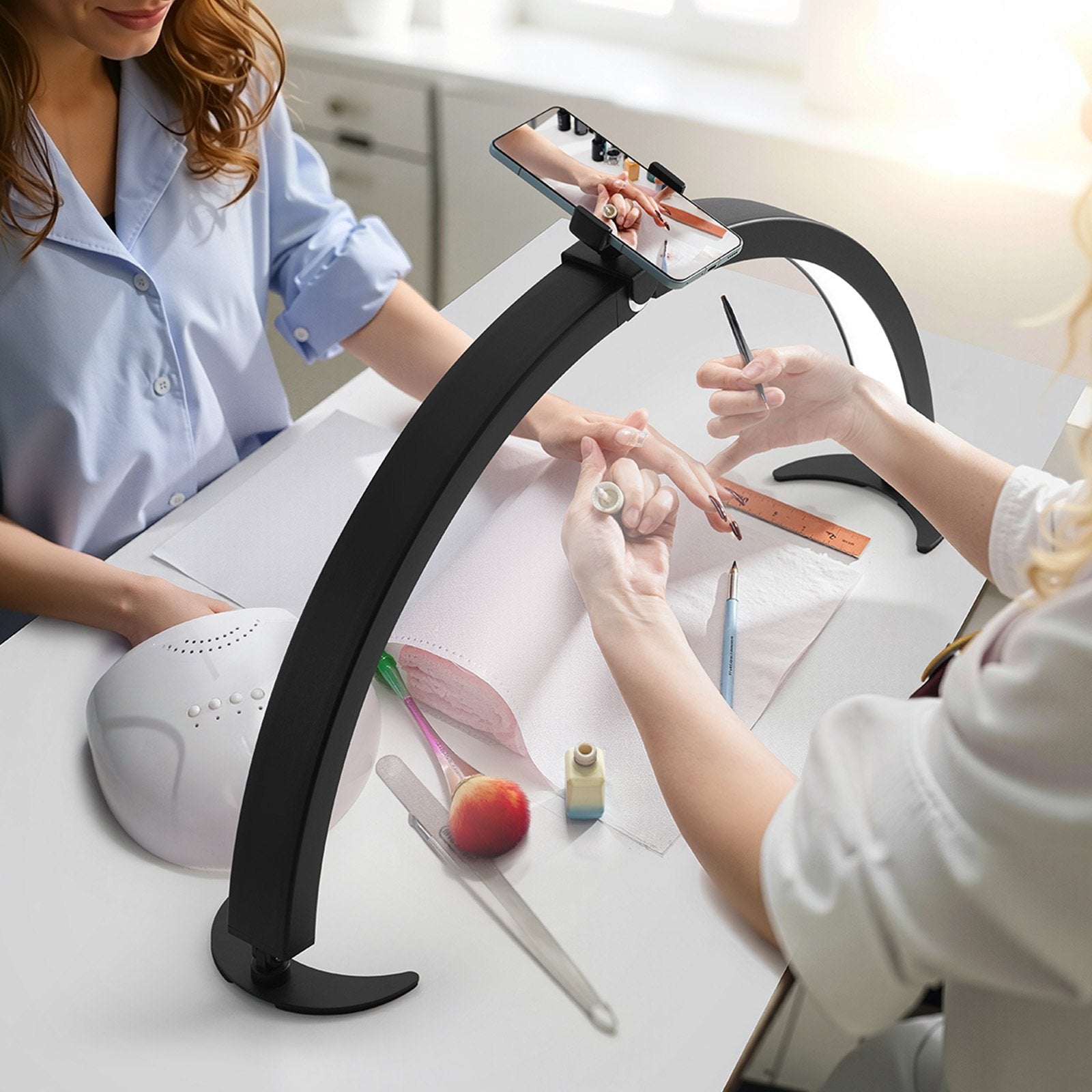 Nail Desk Light 40 W Half Moon Desk Lamp with Phone Holder Adjustable Brightness 