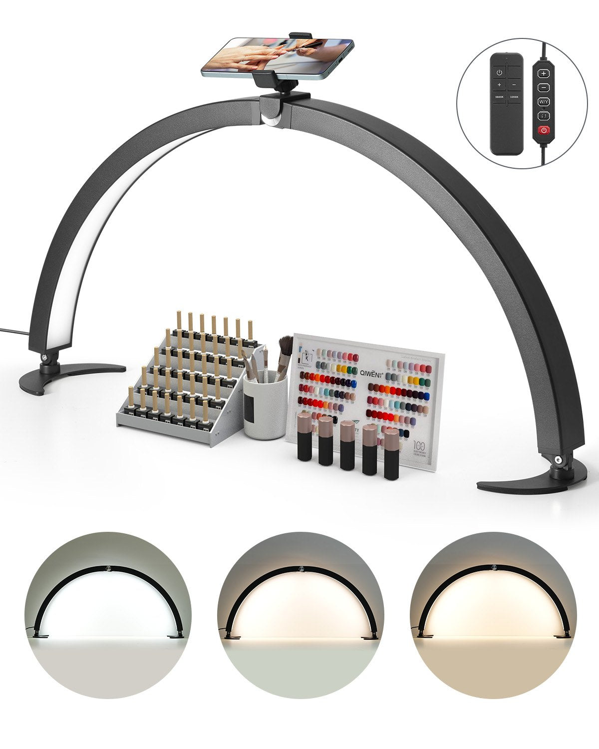 Nail Desk Light 40 W Half Moon Desk Lamp with Phone Holder Adjustable Brightness 