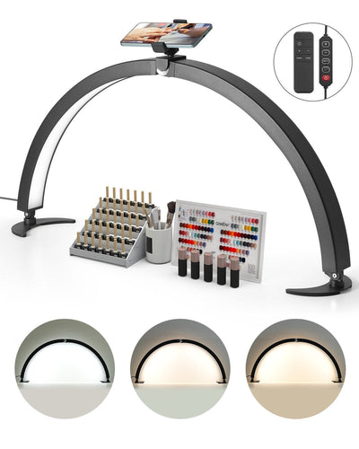 Nail Desk Light 40 W Half Moon Desk Lamp with Phone Holder Adjustable Brightness 