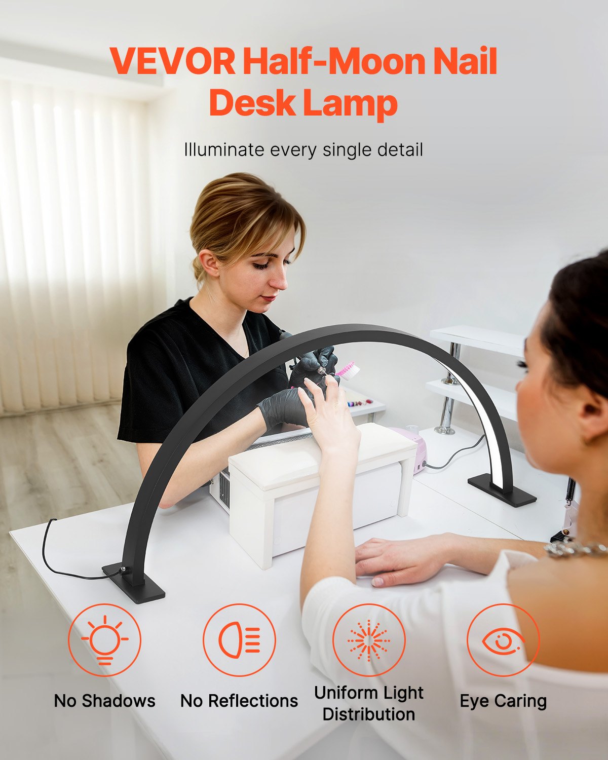 Nail Desk Light 30 W Half Moon Desk Lamp with Phone Holder Adjustable Brightness 