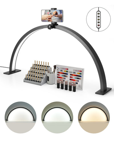 Nail Desk Light 30 W Half Moon Desk Lamp with Phone Holder Adjustable Brightness 