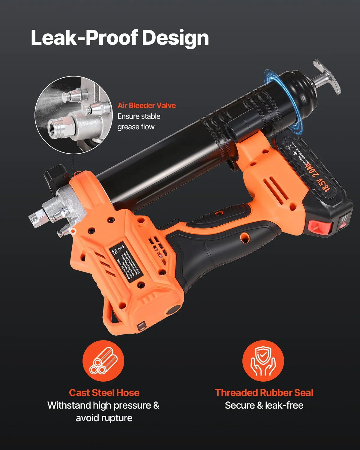 VEVOR Cordless Grease Gun 20V Grease Gun Kit with 2.0 Ah Battery 35.4-inch Hose