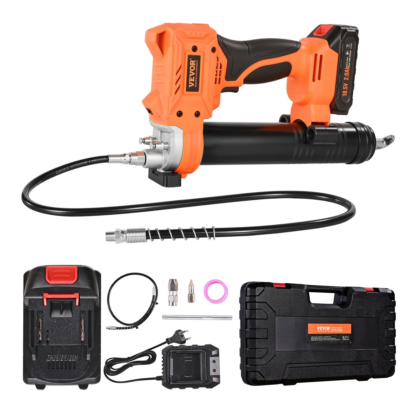 VEVOR Cordless Grease Gun 20V Grease Gun Kit with 2.0 Ah Battery 35.4-inch Hose