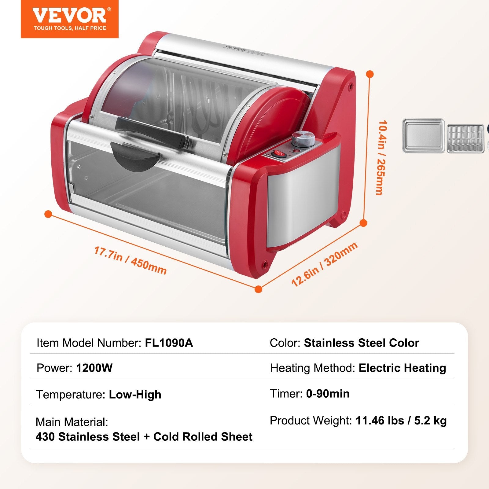 VEVOR Stainless Steel Shawarma Grill Machine Electric Gyro Rotisserie Doner 