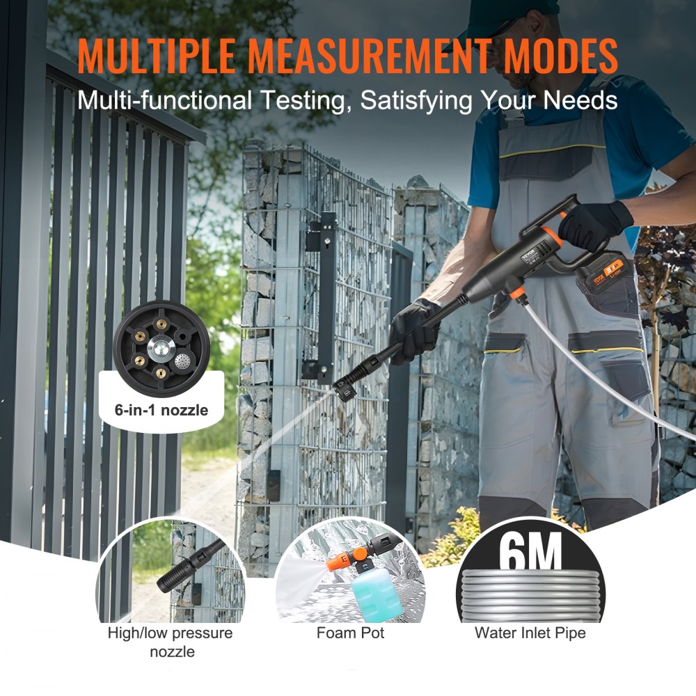 VEVOR Cordless Pressure Washer, 580-PSI 1.1 GPM Portable Power Cleaner, Handheld High-Pressure Car Washer Gun with 4.0Ah Battery, Charger, 6-in-1 Nozzle, for Home/Floor Cleaning & Watering 