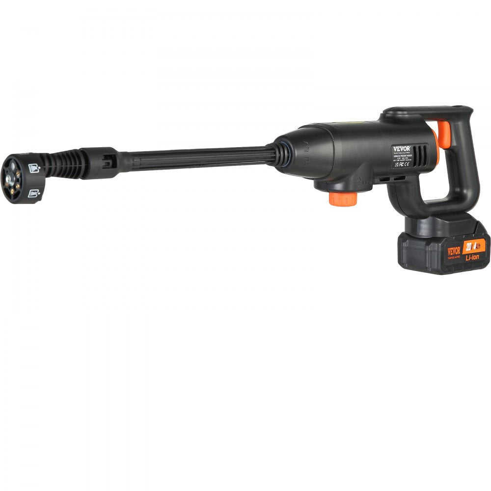 VEVOR Cordless Pressure Washer, 580-PSI 1.1 GPM Portable Power Cleaner, Handheld High-Pressure Car Washer Gun with 4.0Ah Battery, Charger, 6-in-1 Nozzle, for Home/Floor Cleaning & Watering 