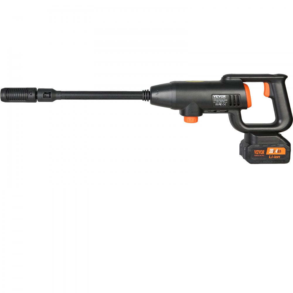 VEVOR Cordless Pressure Washer, 580-PSI 1.1 GPM Portable Power Cleaner, Handheld High-Pressure Car Washer Gun with 4.0Ah Battery, Charger, 6-in-1 Nozzle, for Home/Floor Cleaning & Watering 