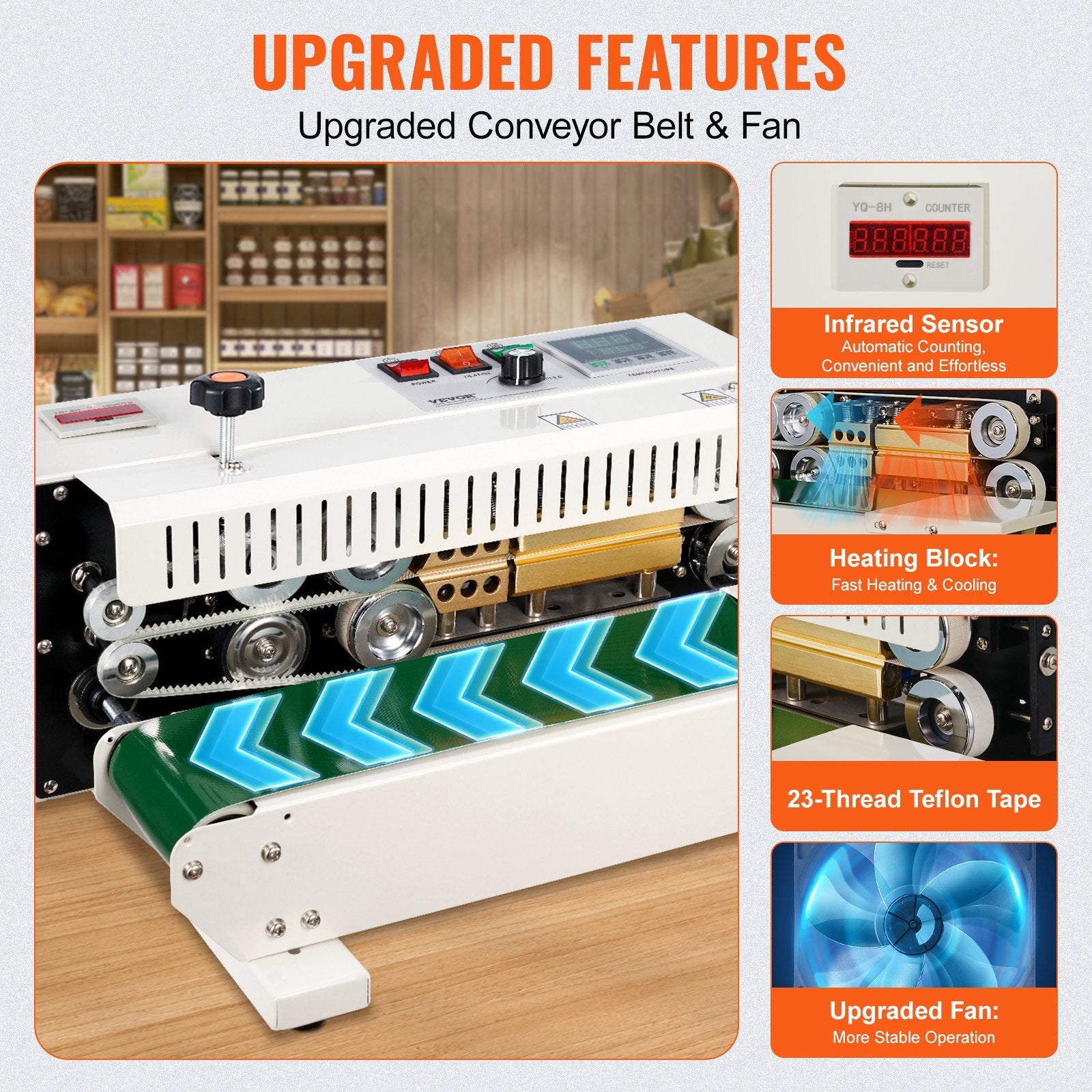 VEVOR Continuous Bag Band Sealing Machine Horizontal Band Sealer Count Function 