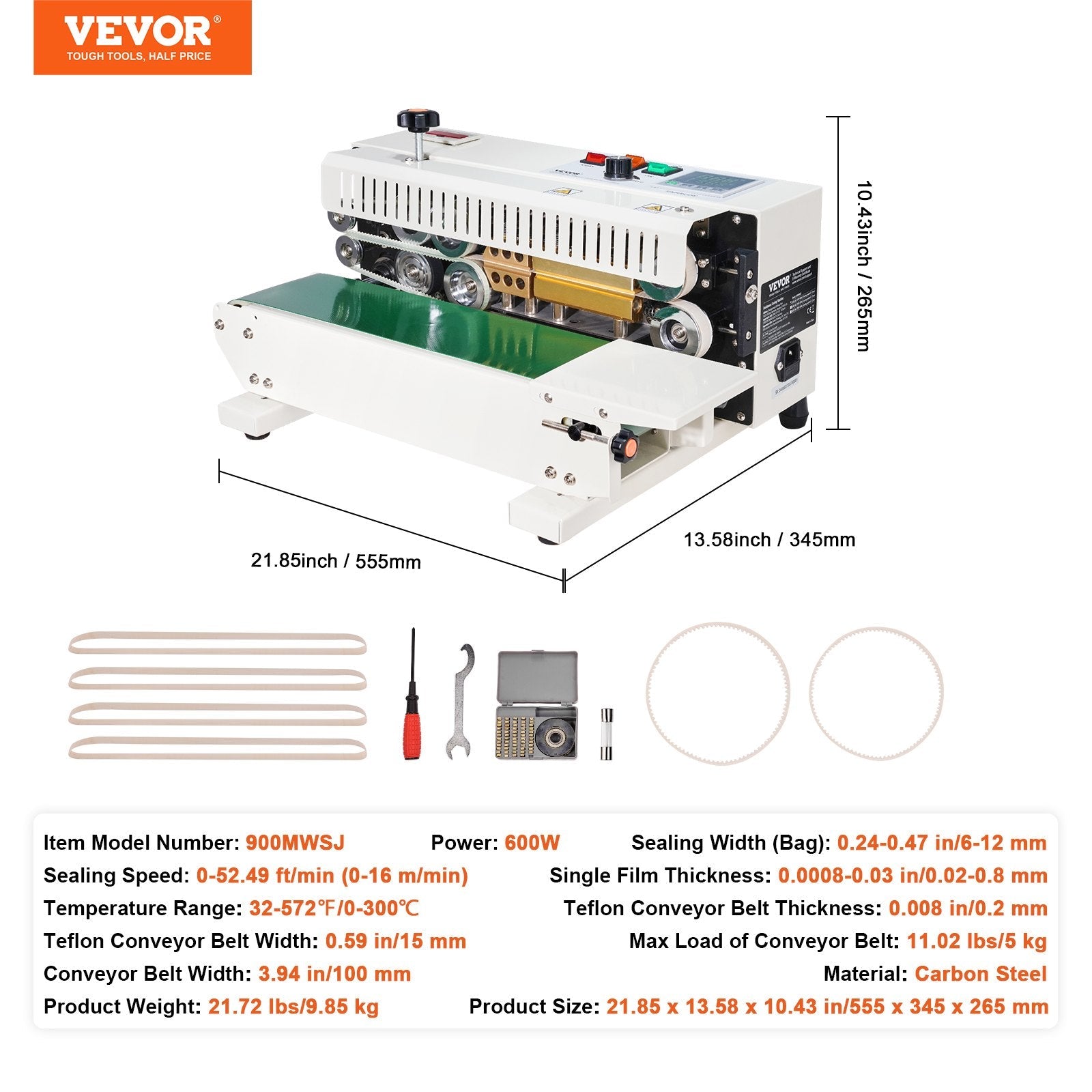 VEVOR Continuous Bag Band Sealing Machine Horizontal Band Sealer Count Function 