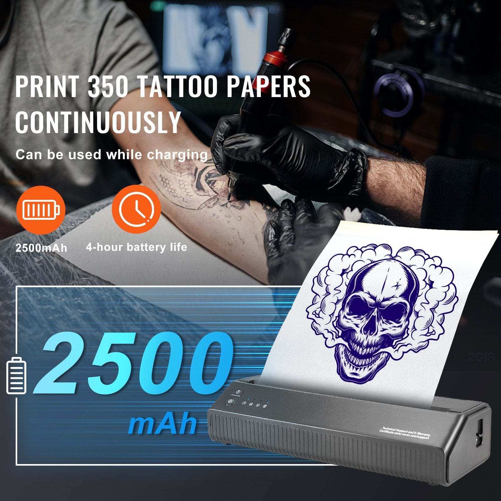 VEVOR Tattoo Transfer Stencil Printer, Wireless Bluetooth Tattoo Stencil Printer Machine with 10Pcs Transfer Paper and Cloth Bag, Portable Tattoo Printer for Android and iOS Phone, iPad and PC 
