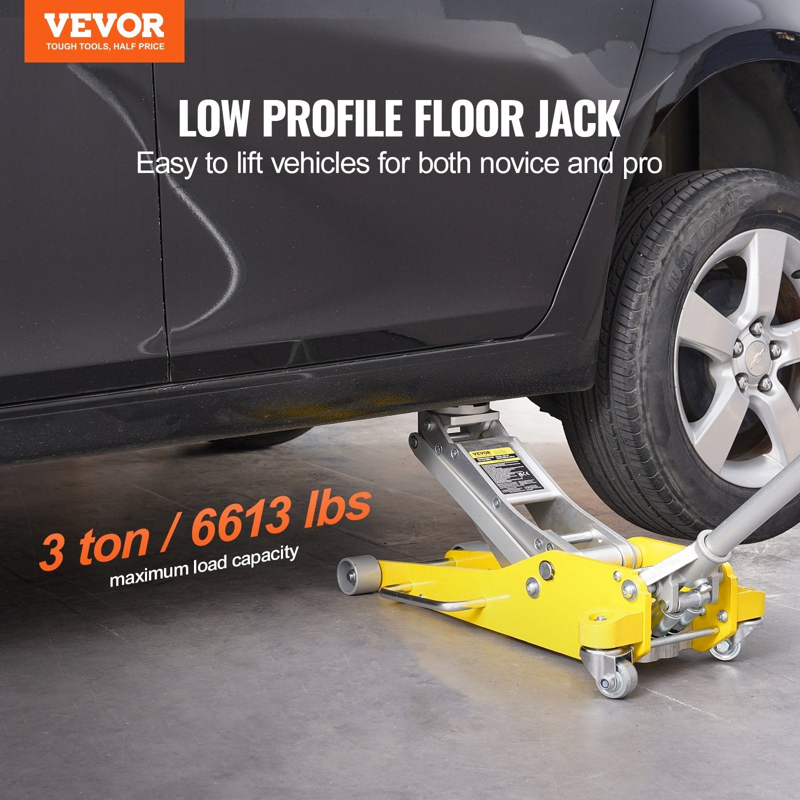 VEVOR Low Profile Floor Jack 3 Ton Heavy Duty Dual Piston Rapid Pump 
