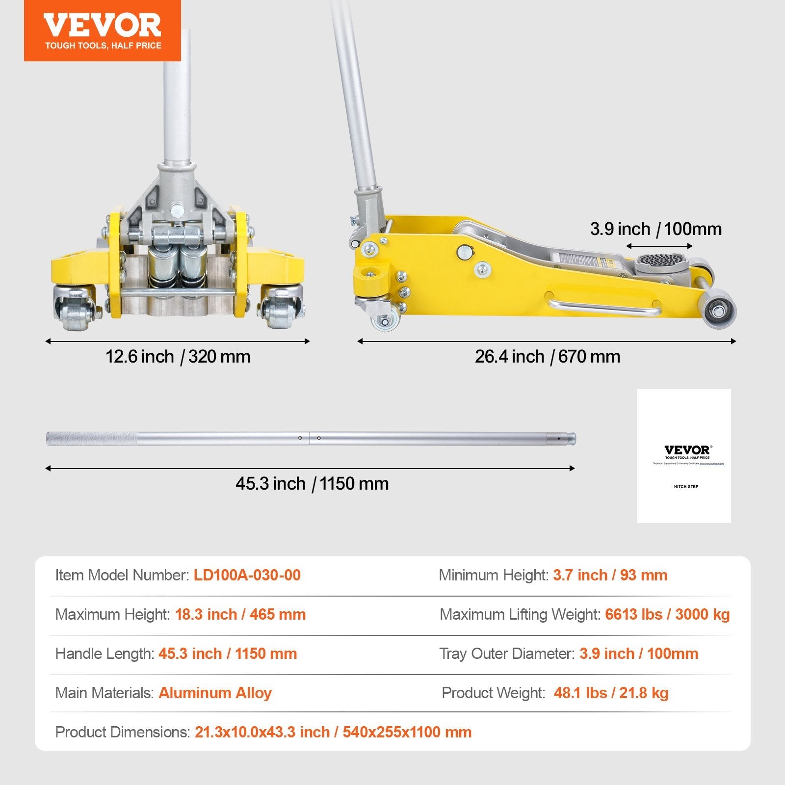 VEVOR Low Profile Floor Jack 3 Ton Heavy Duty Dual Piston Rapid Pump 