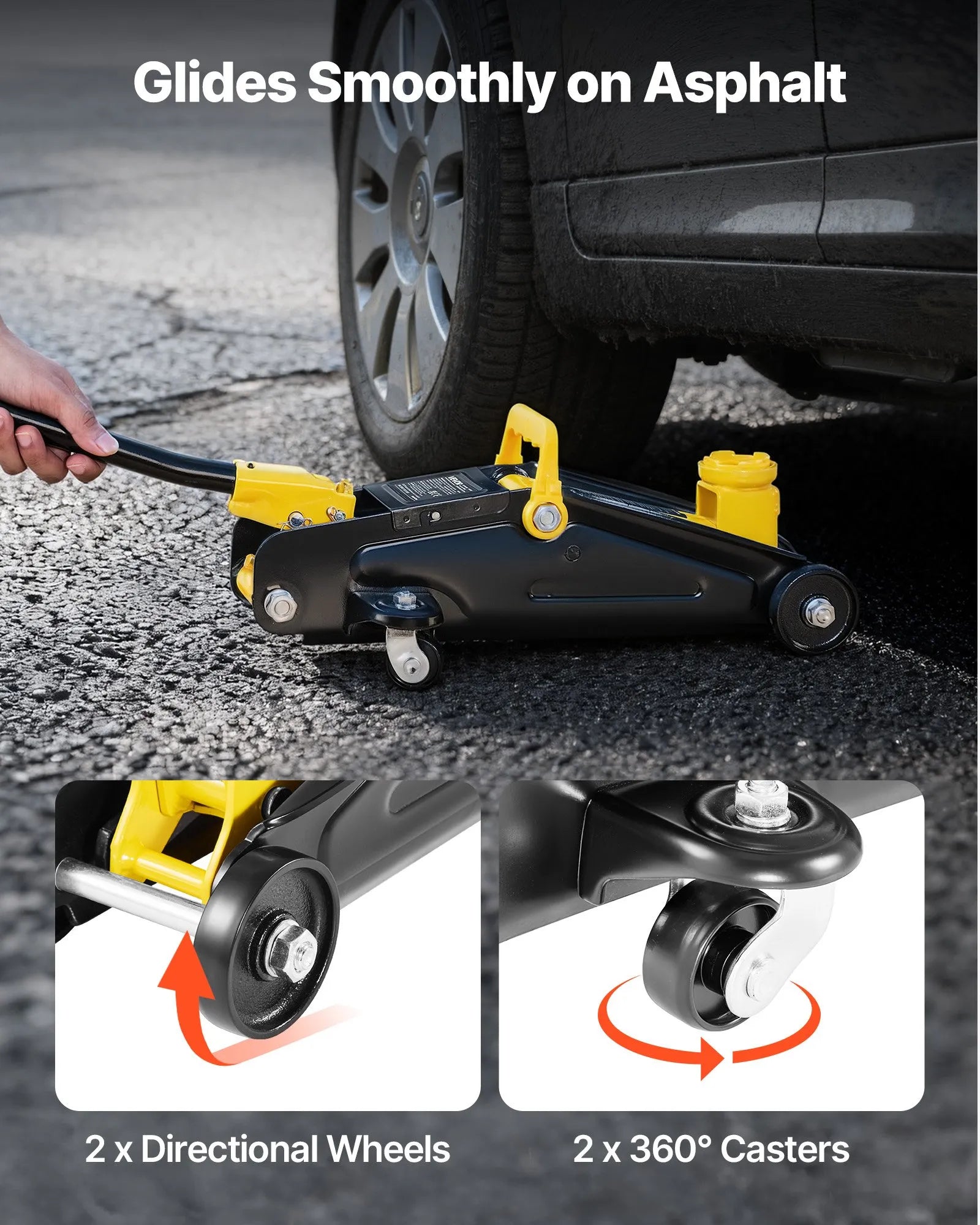 VEVOR Low Profile Floor Jack, 2 Ton (4400 lbs) Capacity, Steel Racing Floor Jack with Stands, Single Piston Quick Lift Pump, Hydraulic Trolley Car Lift for Compact SUVs, Lifting Range 5.1-12.2 Inches 