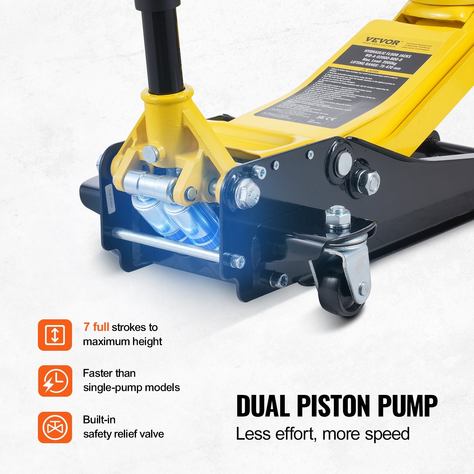 VEVOR Low Profile Floor Jack 2 Ton Heavy Duty Dual Piston Rapid Pump 