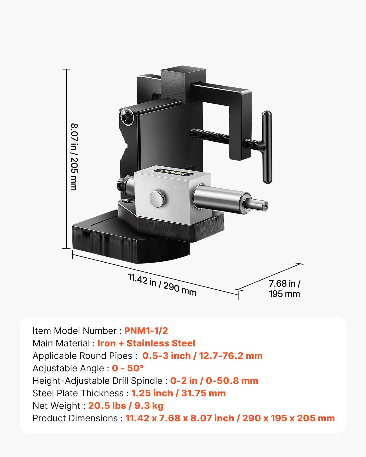 VEVOR Pipe Notcher 1/2 to 3-inch Tubing Notcher with 0 - 50° Adjustable Angle 