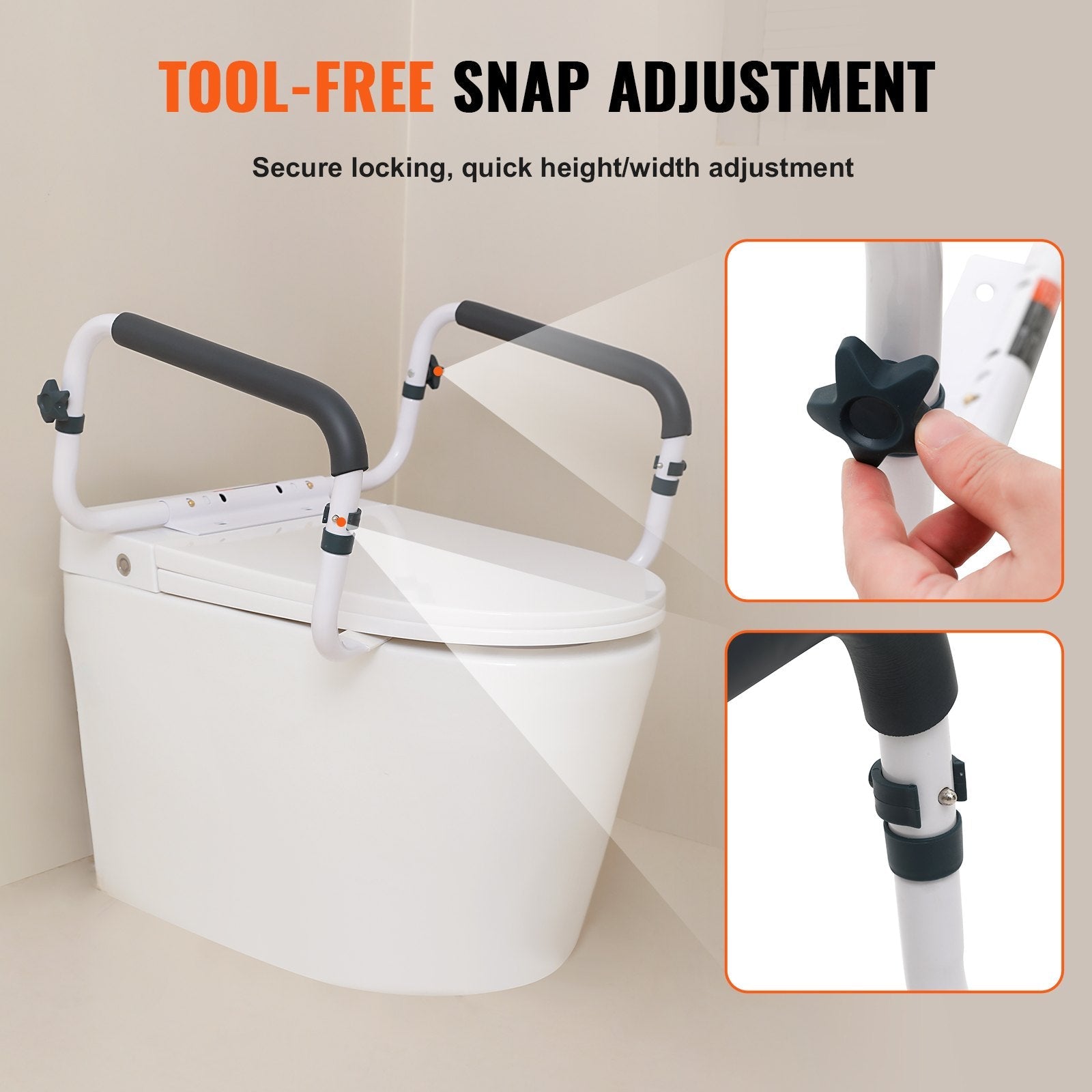 VEVOR Toilet Safety Rail, 300LBS Capacity Toilet Seat Frame, Adjustable Width Fit Most Toilets, Easy Installation, Toilet Handles Grab Bars with Padded Armrests for Handicap, Disabled, Seniors 