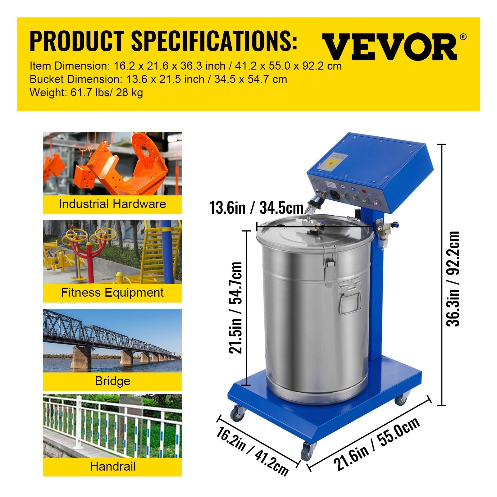 VEVOR Powder Coating Machine 50W 45L Capacity Electrostatic Powder Coating Machine Spraying Gun Paint 450g per Min WX-958 Powder Coating System 