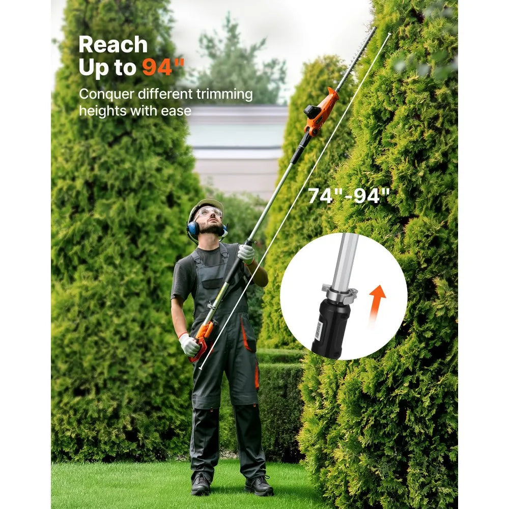 Cordless Pole Hedge Trimmer, 20V Electric Telescoping Hedge Trimmer Kit with 18" Dual-Action Steel Blade, Battery & Fast Charger Included