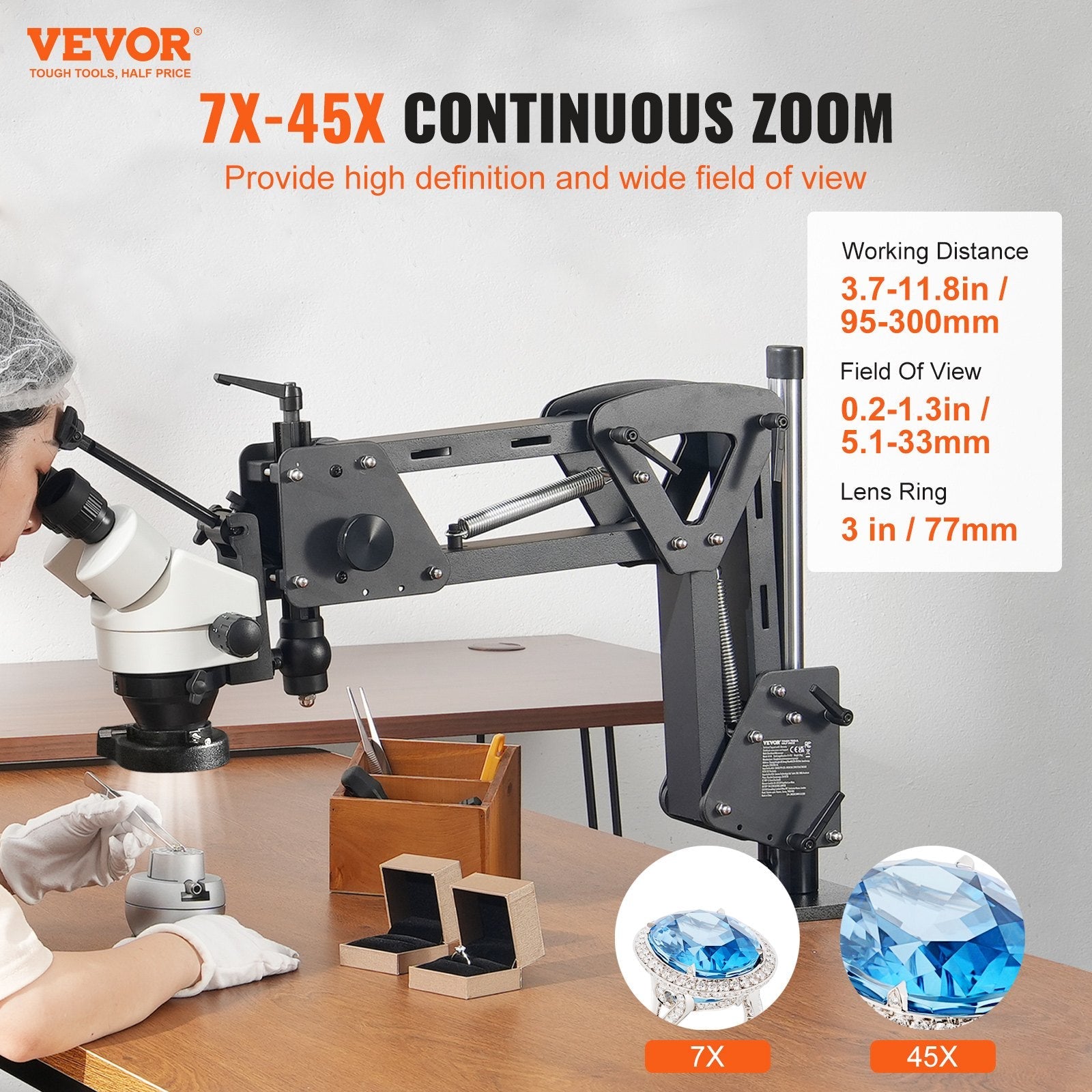 VEVOR Multi-Directional Microscope Spring Bracket Ball Vise Ring Light 7X-45X 