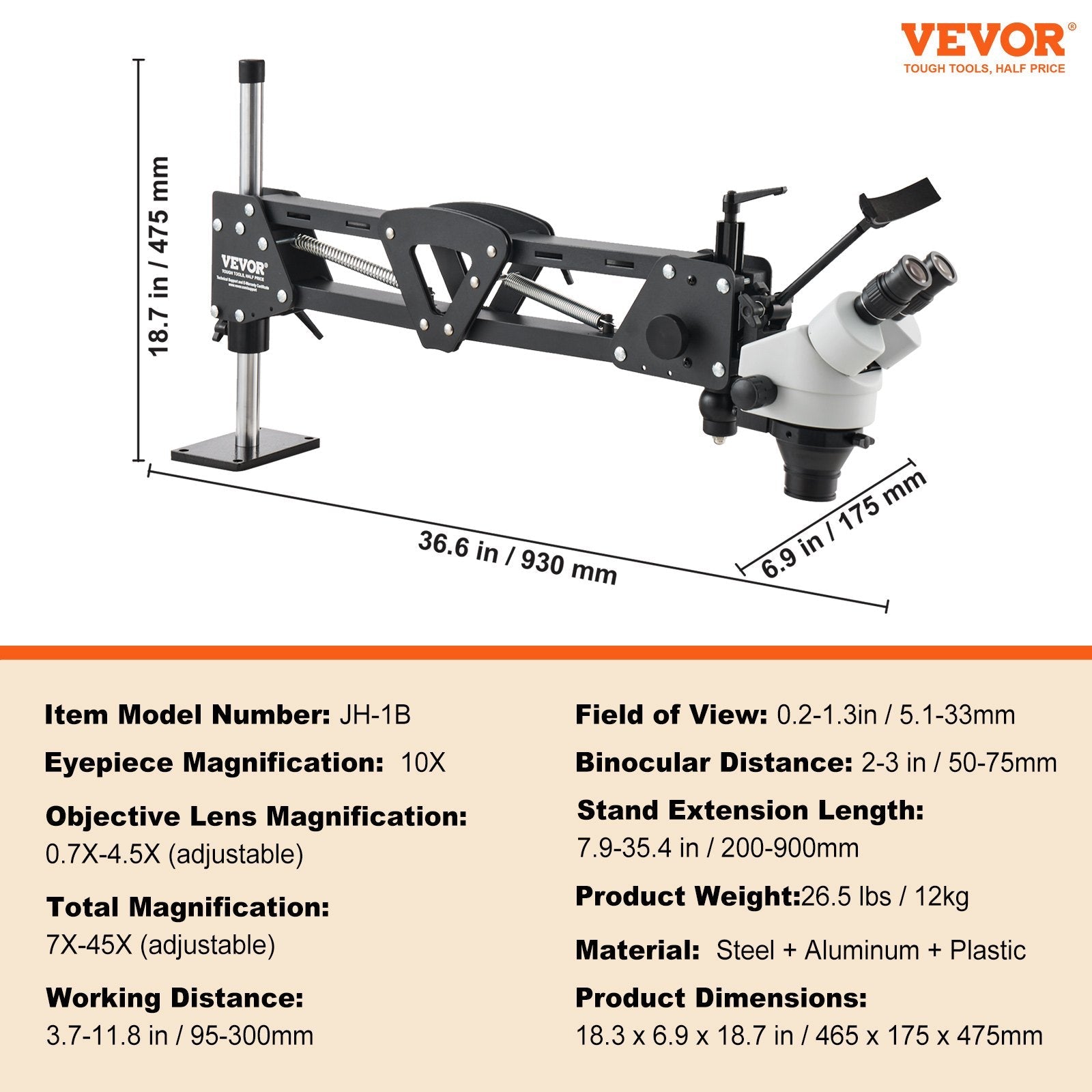 VEVOR Multi-Directional Microscope Spring Bracket Ball Vise Ring Light 7X-45X 