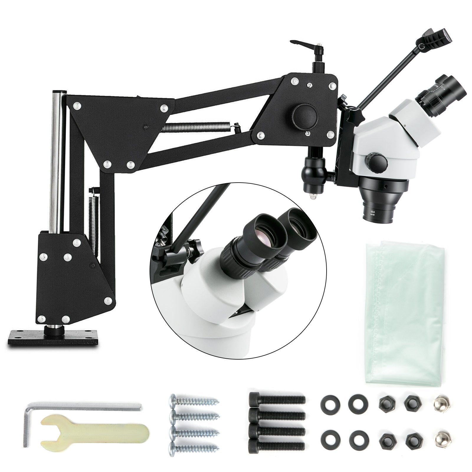 VEVOR Micro Inlaid Mirror Multi-Directional Microscope with Spring Bracket 7X-45X Multi-Directional Micro-Setting Microscope Microscope Gem Diamond Setting Machine with Stand Jewelry Tools 