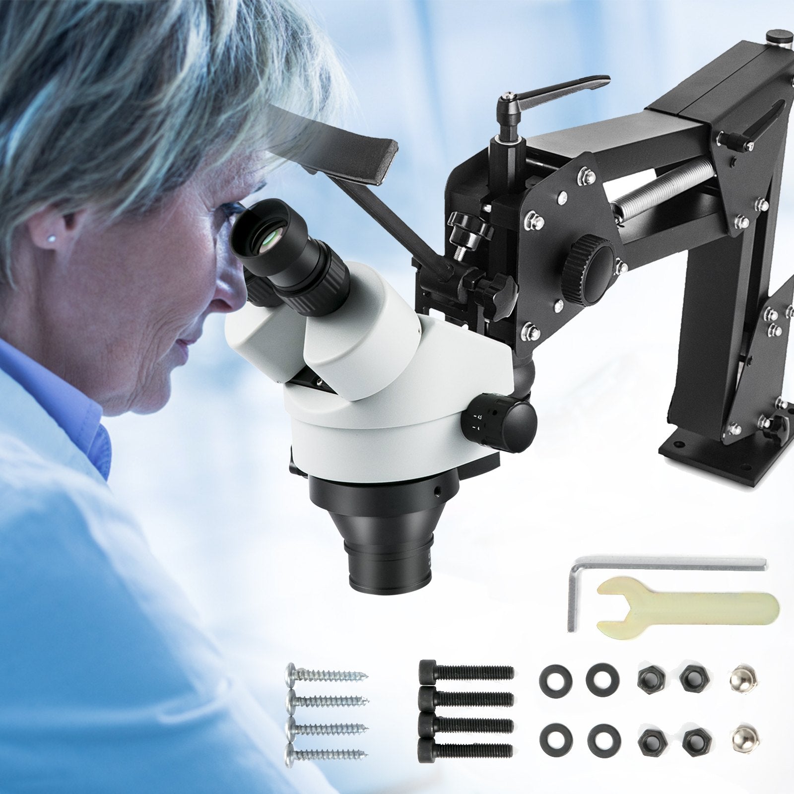 VEVOR Micro Inlaid Mirror Multi-Directional Microscope with Spring Bracket 7X-45X Multi-Directional Micro-Setting Microscope Microscope Gem Diamond Setting Machine with Stand Jewelry Tools 