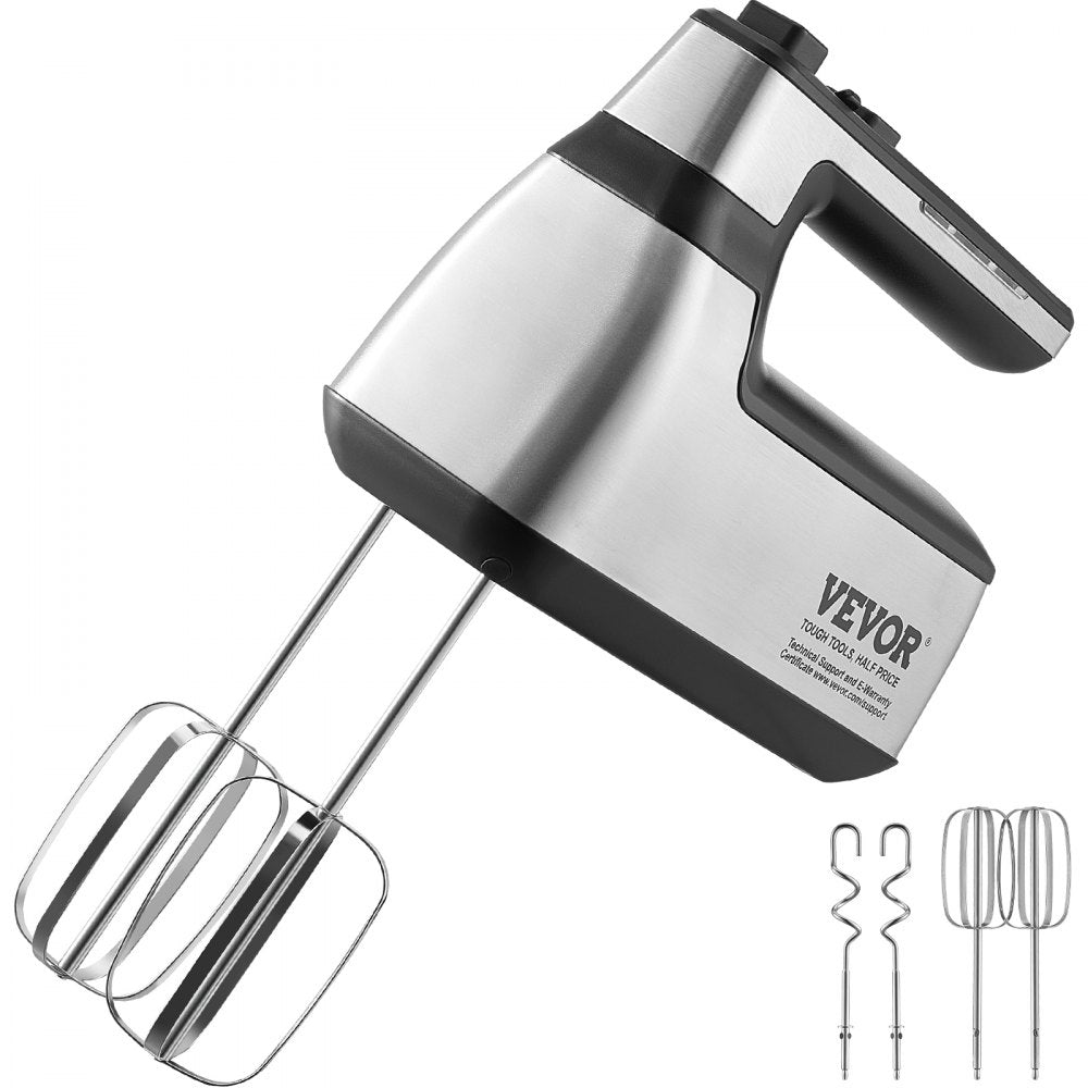 VEVOR Cordless Electric Hand Mixer, 250W, Continuously Variable Electric Handheld Mixer, with Turbo Boost Beaters Dough Hooks Storage Bag, Baking Supplies for Whipping Mixing Egg Cookie Cake Cream 