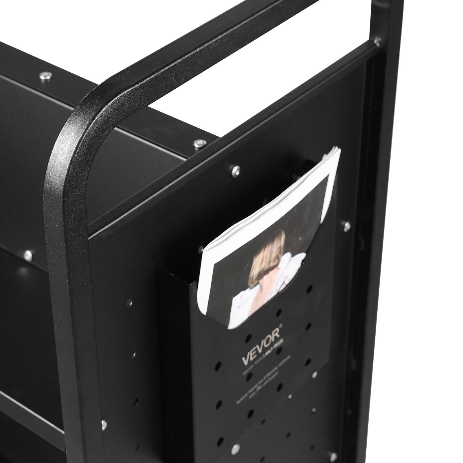 VEVOR Book Cart, 330 lbs Library Cart, 39.4" x 20.1" x 49.2" Rolling Book Cart, Double Sided W-Shaped Sloped Shelves with 4-Inch Lockable Wheels for Home Shelves Office School, Book Truck in Black 
