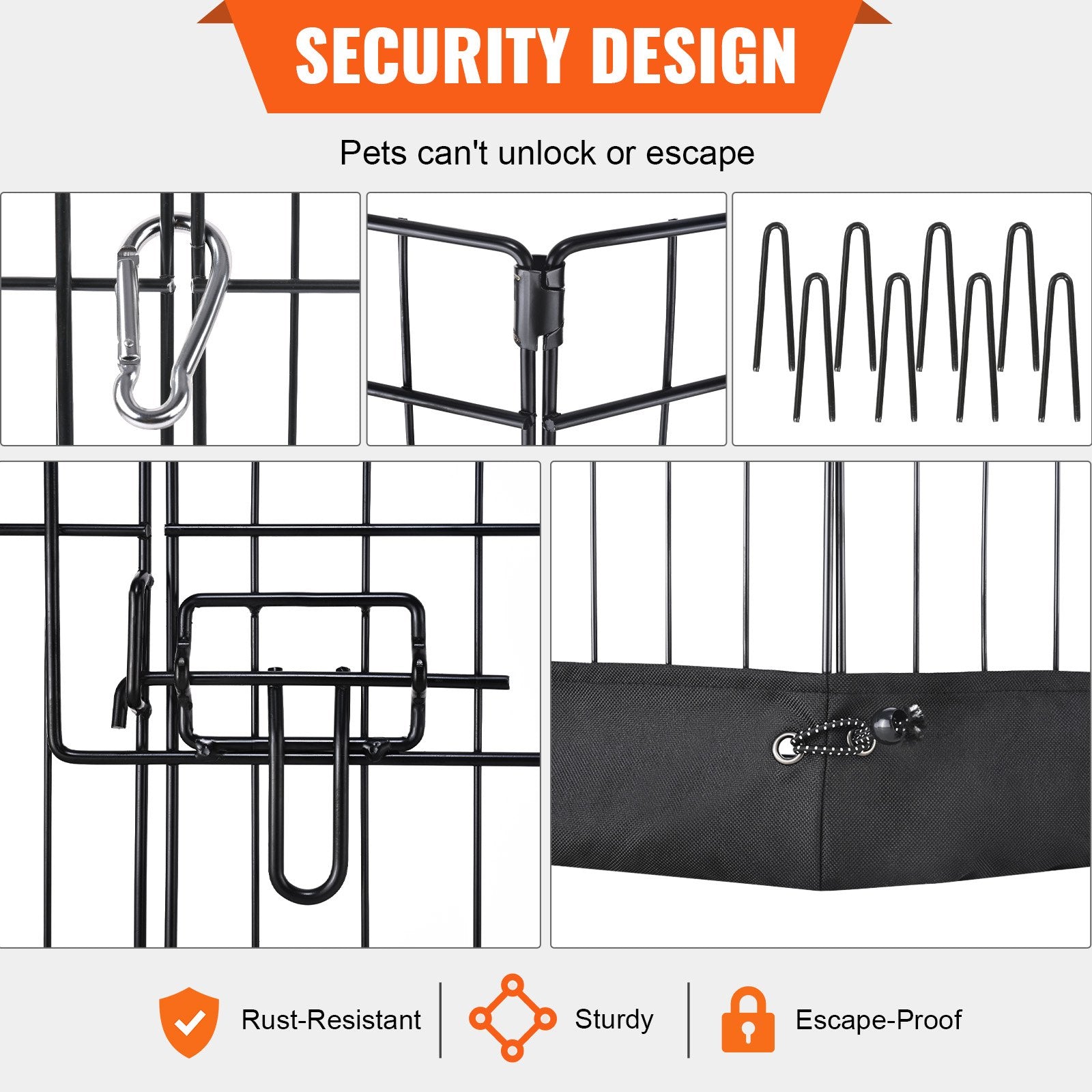 VEVOR Dog Playpen, 8 Panels Foldable Metal Dog Exercise Pen with Bottom Pad, 24" H Pet Fence Puppy Crate Kennel with Ground Stakes, Indoor Outdoor Dog Pen for Small Medium Pets, for Camping, Yard 