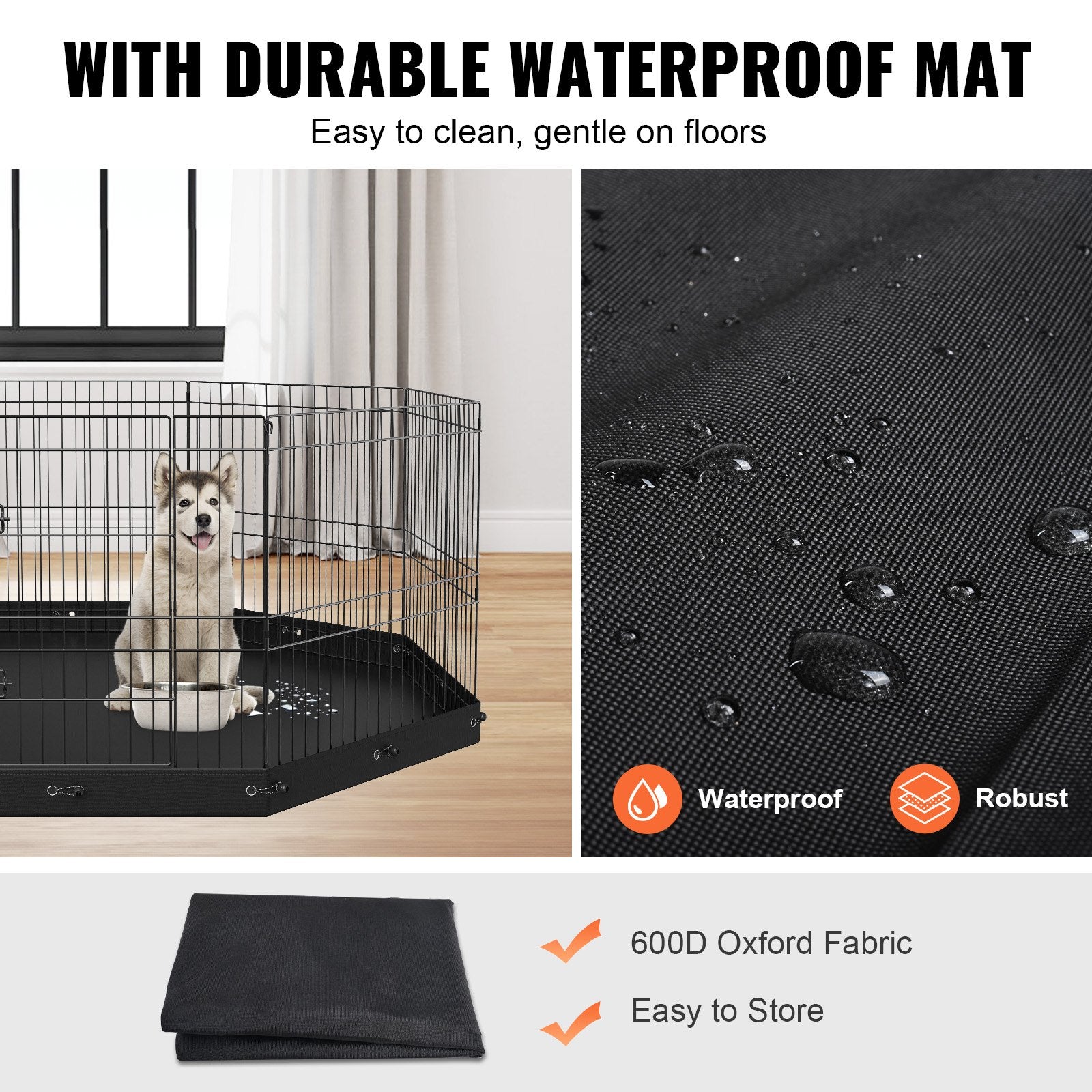 VEVOR Dog Playpen, 8 Panels Foldable Metal Dog Exercise Pen with Bottom Pad, 24" H Pet Fence Puppy Crate Kennel with Ground Stakes, Indoor Outdoor Dog Pen for Small Medium Pets, for Camping, Yard 