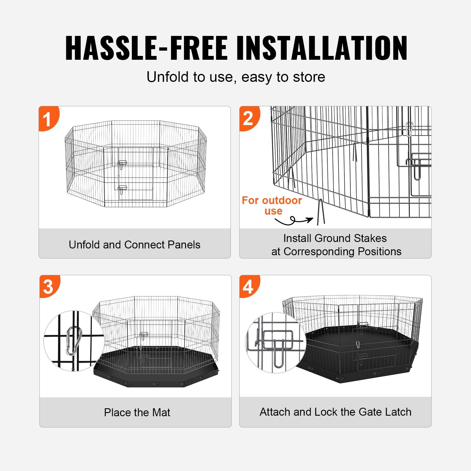 VEVOR Dog Playpen, 8 Panels Foldable Metal Dog Exercise Pen with Bottom Pad, 24" H Pet Fence Puppy Crate Kennel with Ground Stakes, Indoor Outdoor Dog Pen for Small Medium Pets, for Camping, Yard 