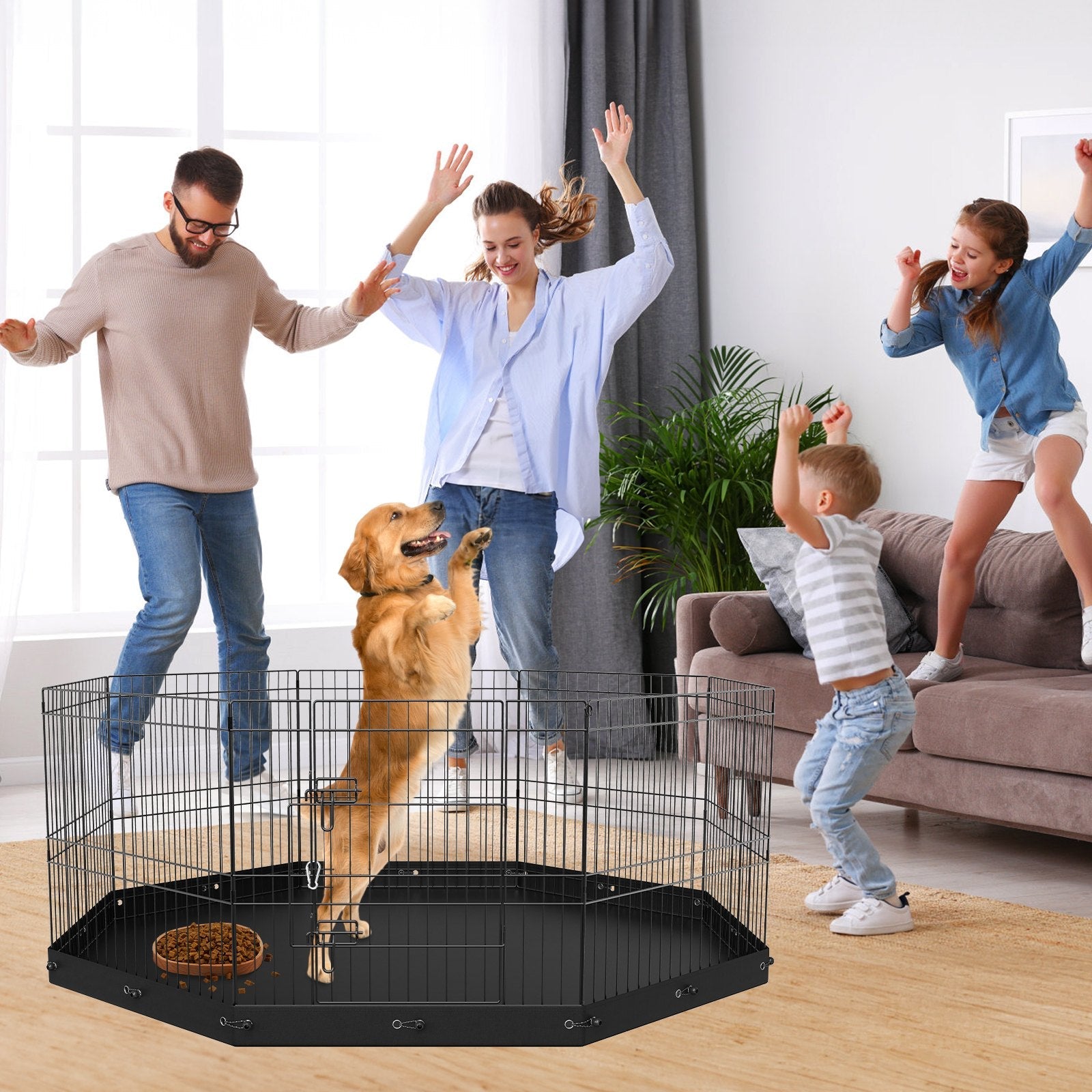 VEVOR Dog Playpen, 8 Panels Foldable Metal Dog Exercise Pen with Bottom Pad, 24" H Pet Fence Puppy Crate Kennel with Ground Stakes, Indoor Outdoor Dog Pen for Small Medium Pets, for Camping, Yard 