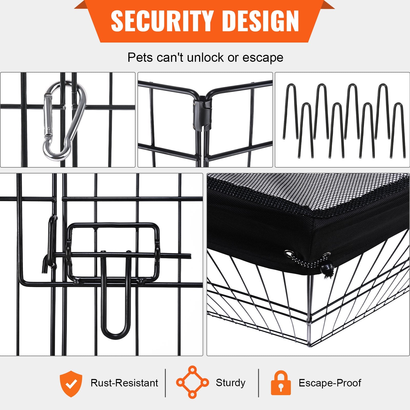 VEVOR Dog Playpen, 8 Panels Foldable Metal Dog Exercise Pen with Top Cover, 24" H Pet Fence Puppy Crate Kennel with Ground Stakes, Indoor Outdoor Dog Pen for Small Medium Pets, for Camping, Yard 
