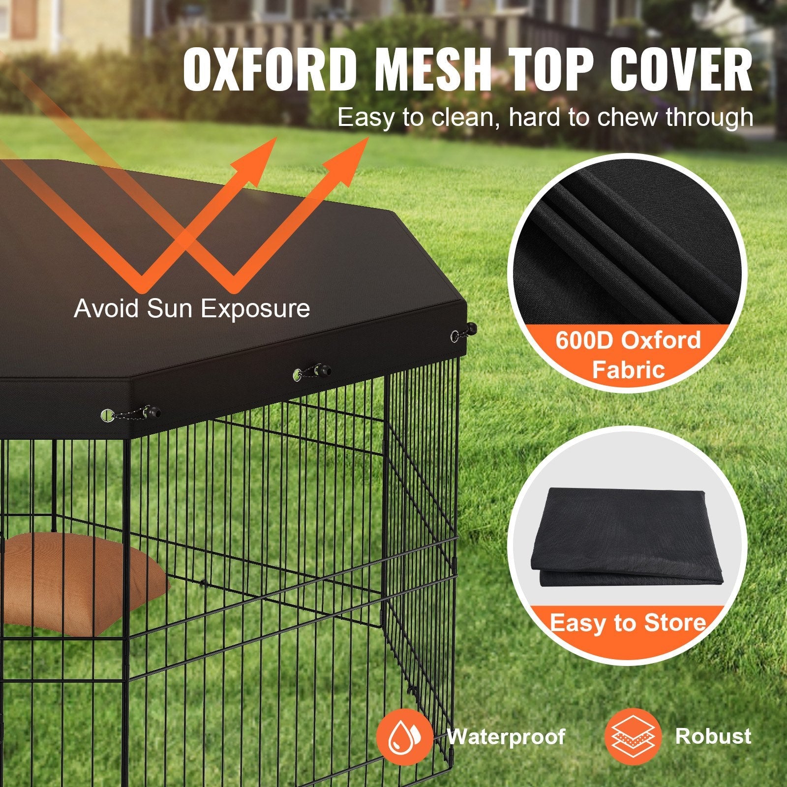 VEVOR Dog Playpen, 8 Panels Foldable Metal Dog Exercise Pen with Top Cover, 24" H Pet Fence Puppy Crate Kennel with Ground Stakes, Indoor Outdoor Dog Pen for Small Medium Pets, for Camping, Yard 