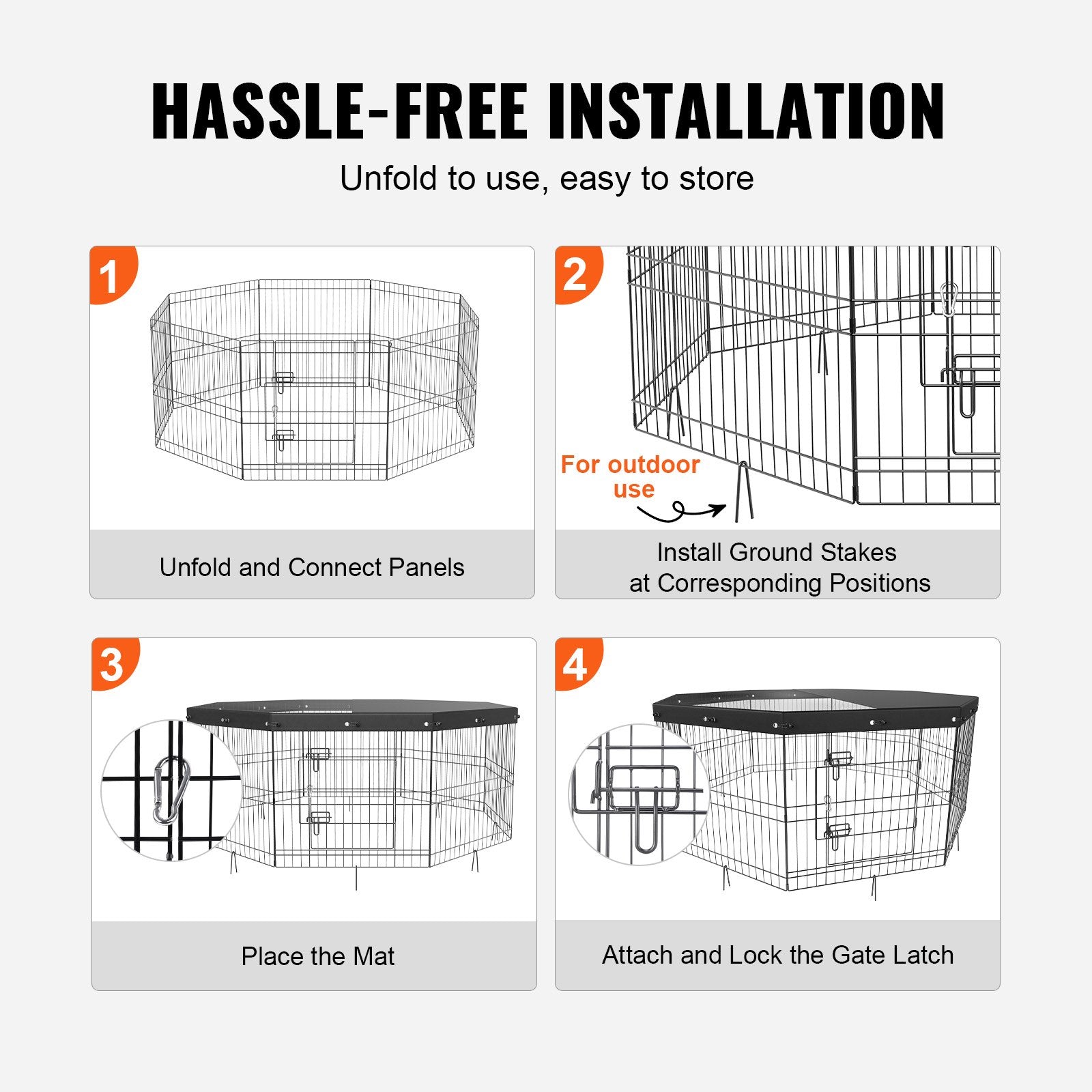 VEVOR Dog Playpen, 8 Panels Foldable Metal Dog Exercise Pen with Top Cover, 24" H Pet Fence Puppy Crate Kennel with Ground Stakes, Indoor Outdoor Dog Pen for Small Medium Pets, for Camping, Yard 
