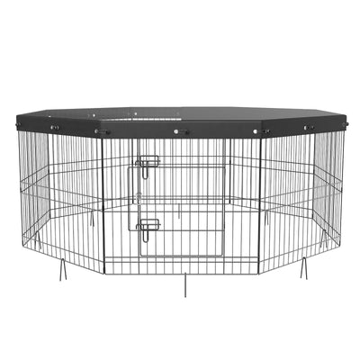VEVOR Dog Playpen, 8 Panels Foldable Metal Dog Exercise Pen with Top Cover, 24" H Pet Fence Puppy Crate Kennel with Ground Stakes, Indoor Outdoor Dog Pen for Small Medium Pets, for Camping, Yard 