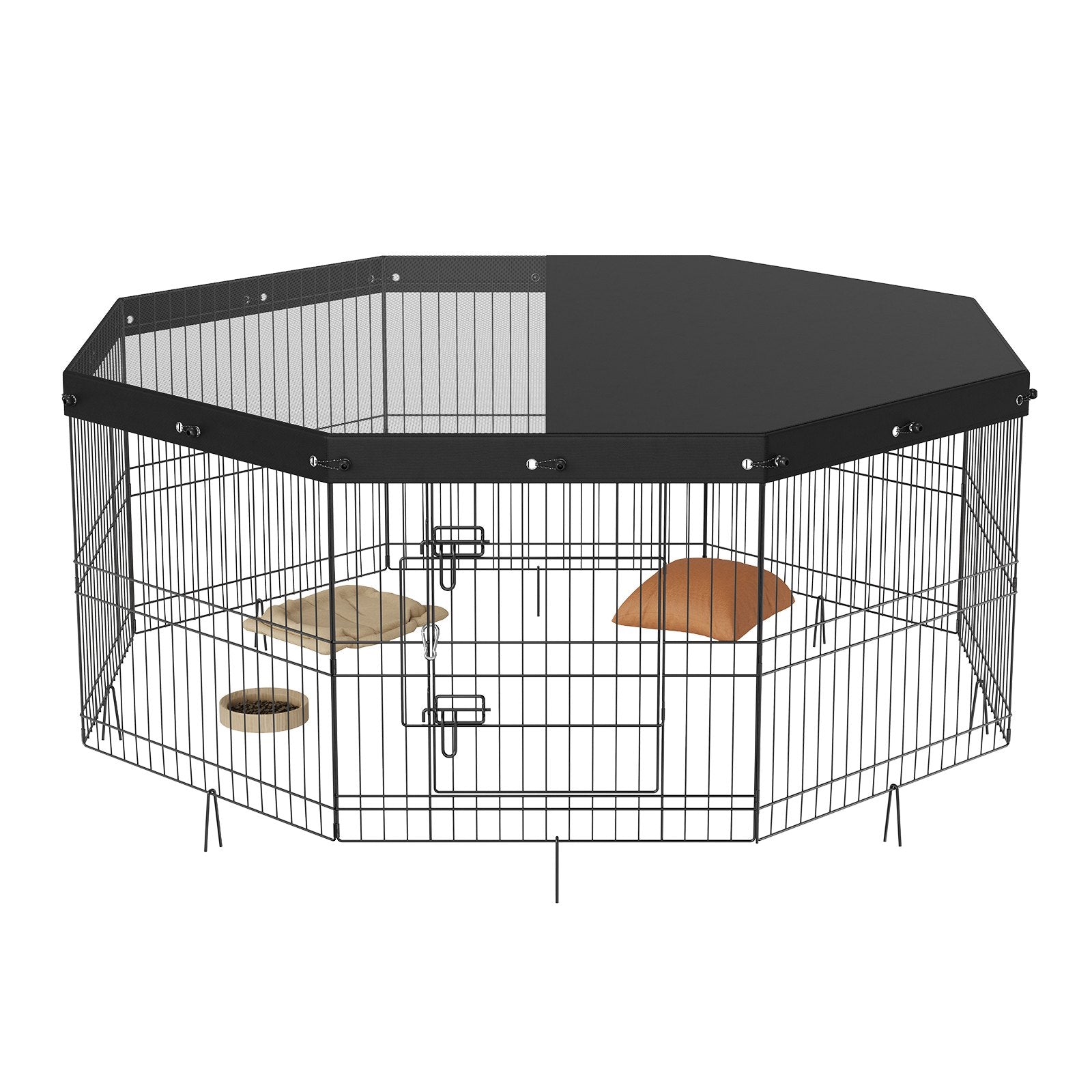 VEVOR Dog Playpen, 8 Panels Foldable Metal Dog Exercise Pen with Top Cover, 24" H Pet Fence Puppy Crate Kennel with Ground Stakes, Indoor Outdoor Dog Pen for Small Medium Pets, for Camping, Yard 