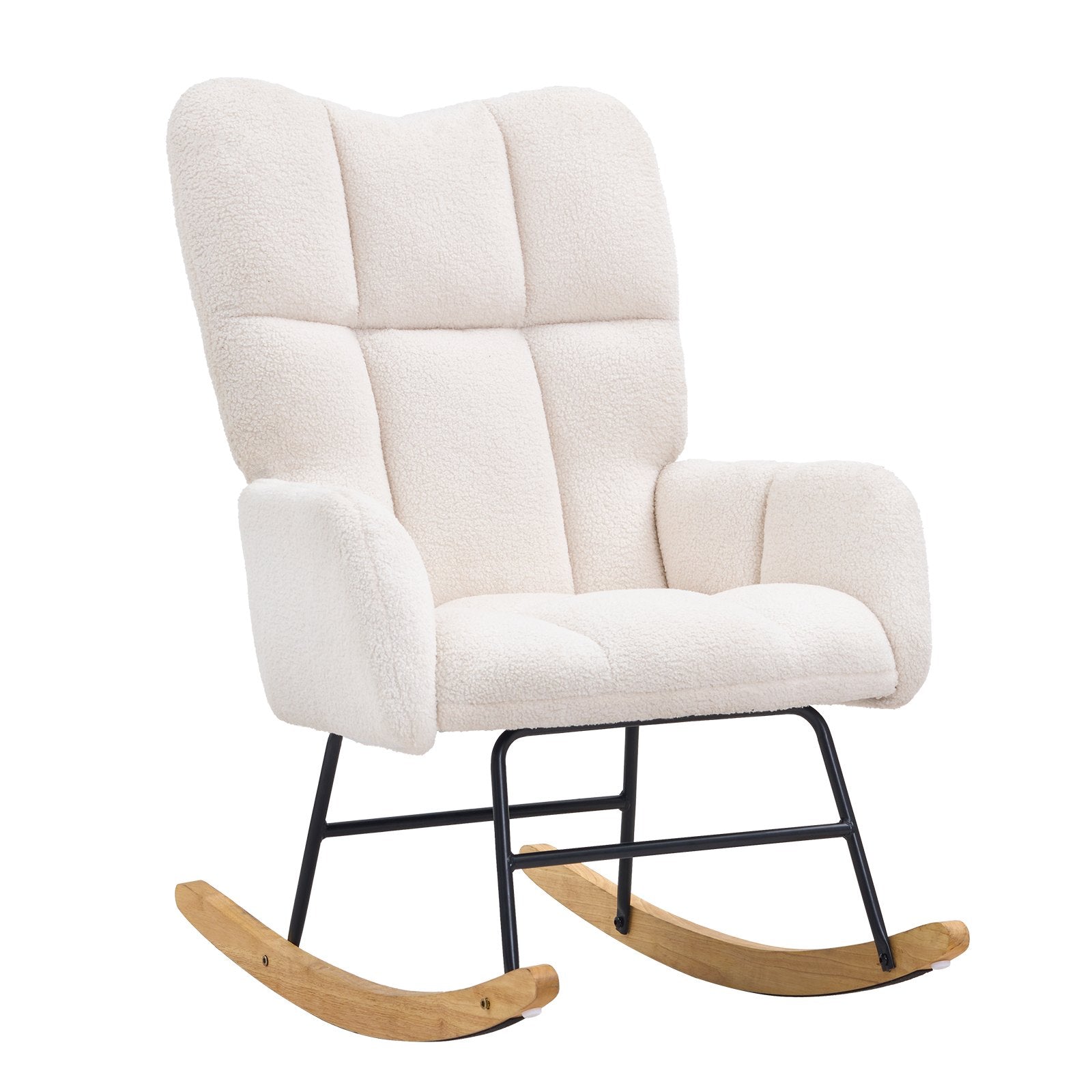 VEVOR Nursery Rocking Chair, 250 lbs Weight Capacity Teddy Fabric Upholstered Glider Rocker Chair with Soft Seat and High Backrest, Nursing Chair for Nursery, Bedroom, Living Room, Ivory White 