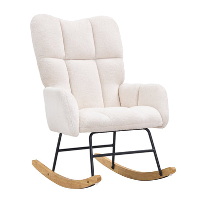 VEVOR Nursery Rocking Chair, 250 lbs Weight Capacity Teddy Fabric Upholstered Glider Rocker Chair with Soft Seat and High Backrest, Nursing Chair for Nursery, Bedroom, Living Room, Ivory White 