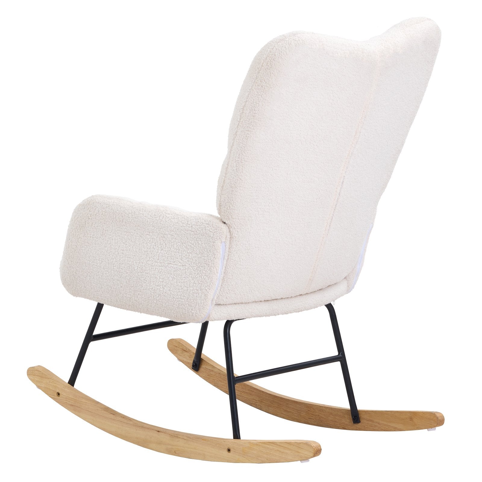 VEVOR Nursery Rocking Chair, 250 lbs Weight Capacity Teddy Fabric Upholstered Glider Rocker Chair with Soft Seat and High Backrest, Nursing Chair for Nursery, Bedroom, Living Room, Ivory White 