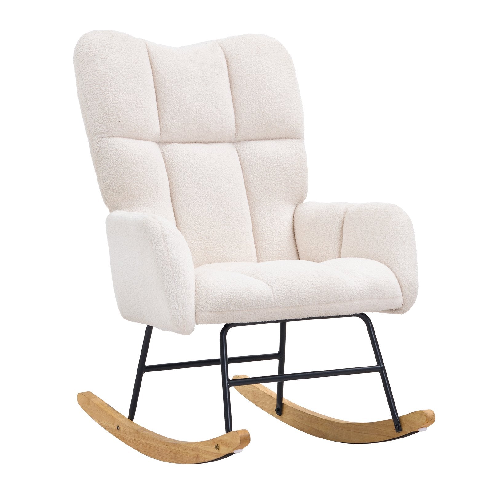 VEVOR Nursery Rocking Chair, 250 lbs Weight Capacity Teddy Fabric Upholstered Glider Rocker Chair with Soft Seat and High Backrest, Nursing Chair for Nursery, Bedroom, Living Room, Ivory White 