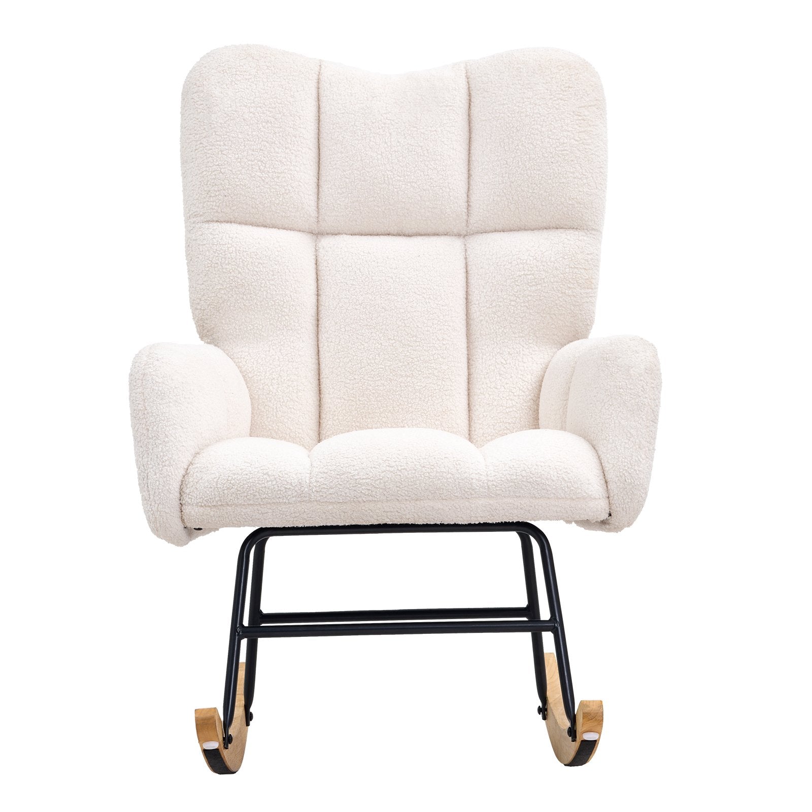 VEVOR Nursery Rocking Chair, 250 lbs Weight Capacity Teddy Fabric Upholstered Glider Rocker Chair with Soft Seat and High Backrest, Nursing Chair for Nursery, Bedroom, Living Room, Ivory White 