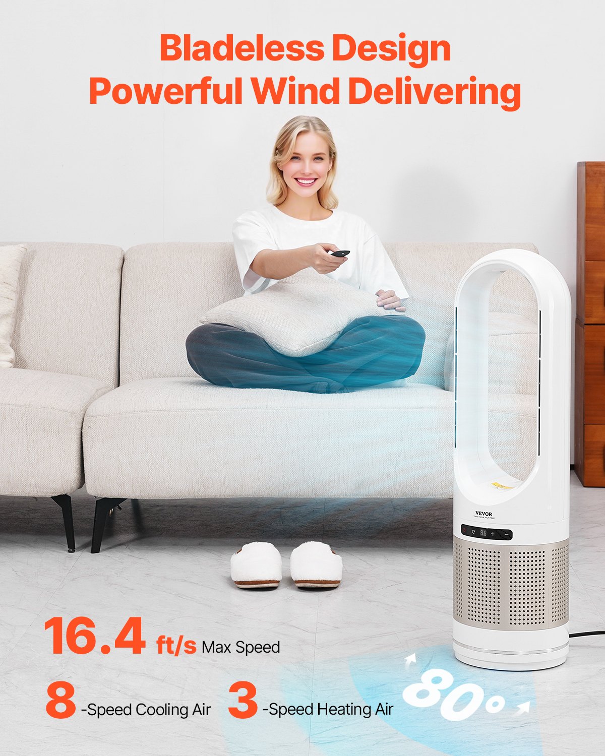 VEVOR 34" Oscillating Tower Fan 8H Timer 16.4ft/s Velocity with Remote Control 