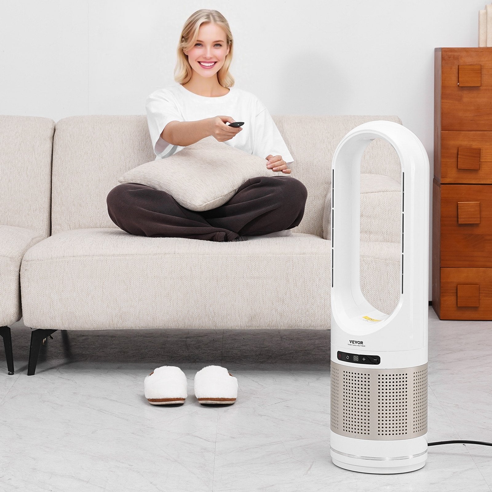VEVOR 34" Oscillating Tower Fan 8H Timer 16.4ft/s Velocity with Remote Control 