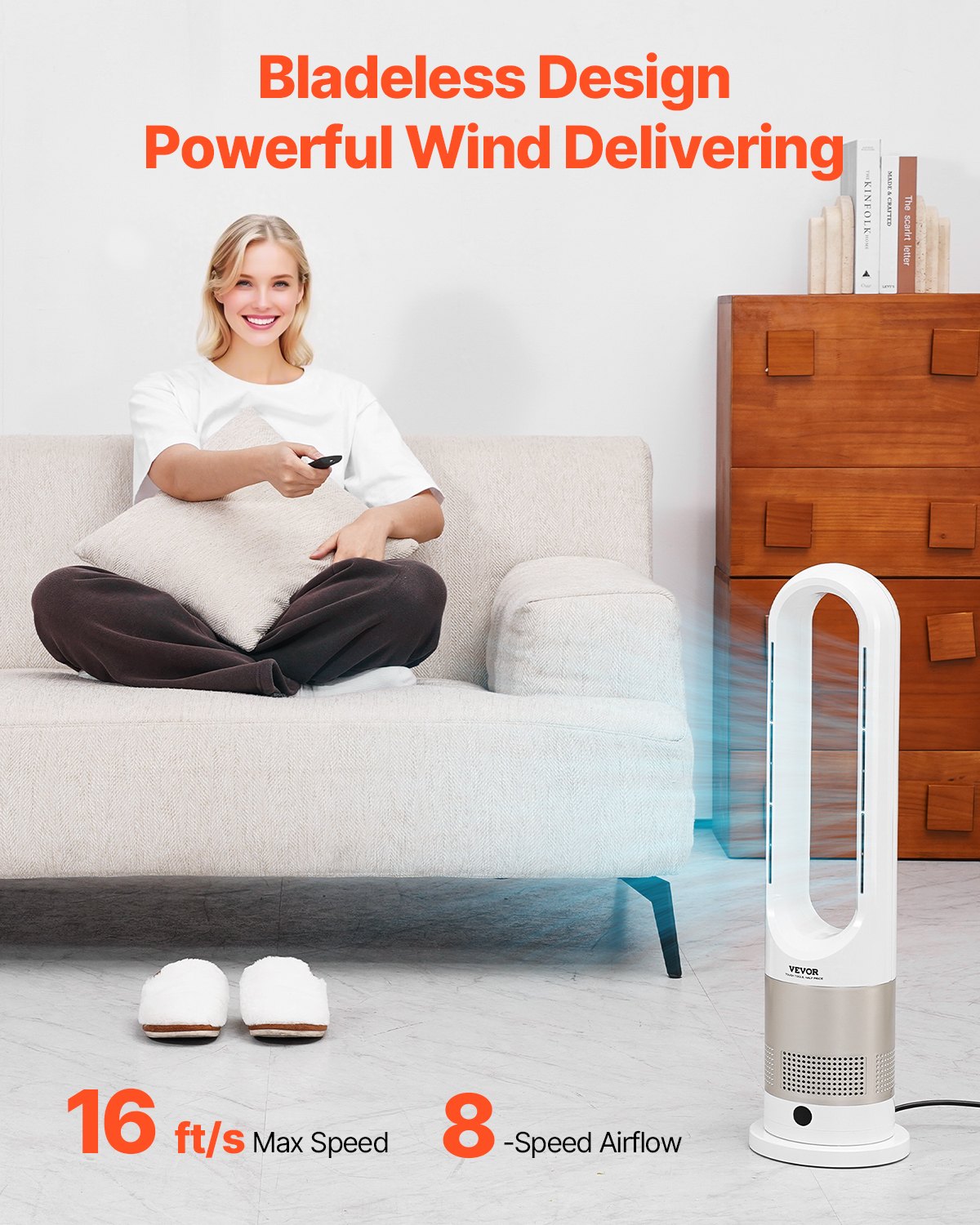 VEVOR 26" Oscillating Tower Fan 9H Timer 16ft/s Velocity with Remote Control 