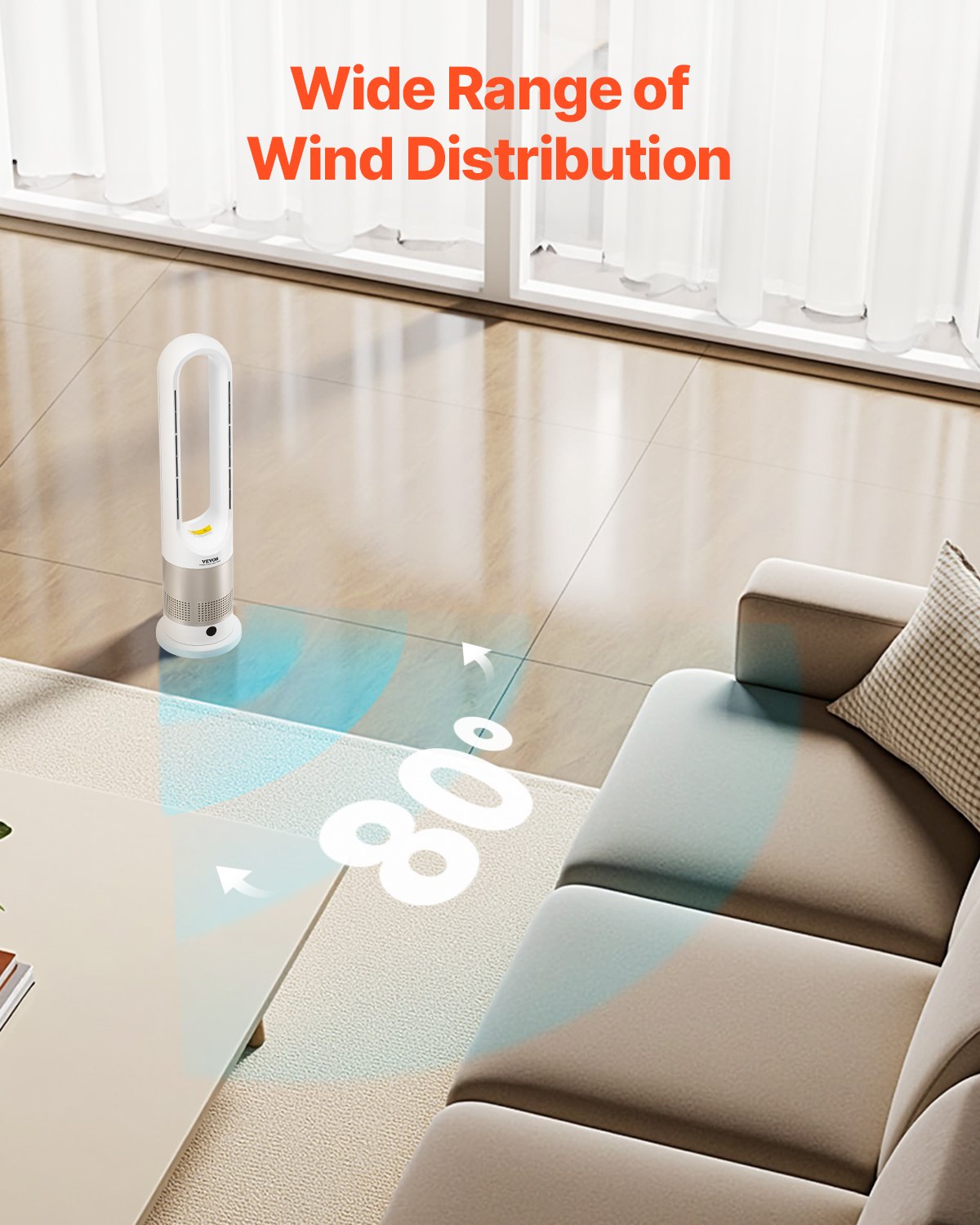 VEVOR 26" Oscillating Tower Fan 9H Timer 16ft/s Velocity with Remote Control 