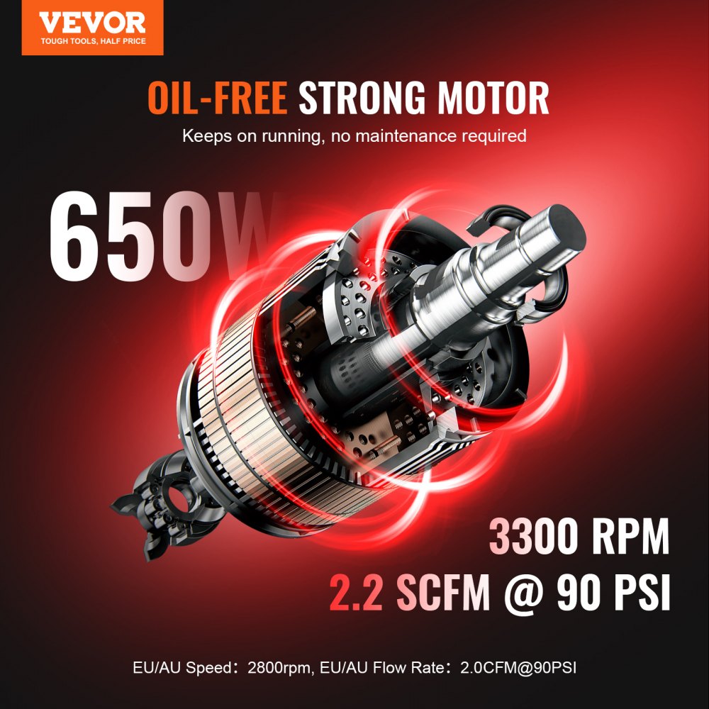 VEVOR Air Compressor Compact Portable Oil Free Compressor 4.6 Gallon 90 PSI 