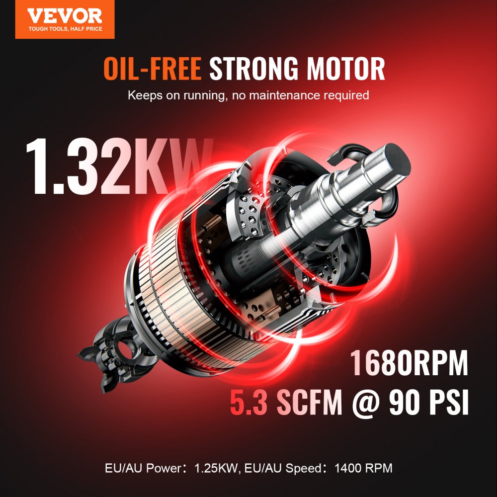 VEVOR Air Compressor Compact Portable Oil Free Compressor 10 Gallon 90 PSI 
