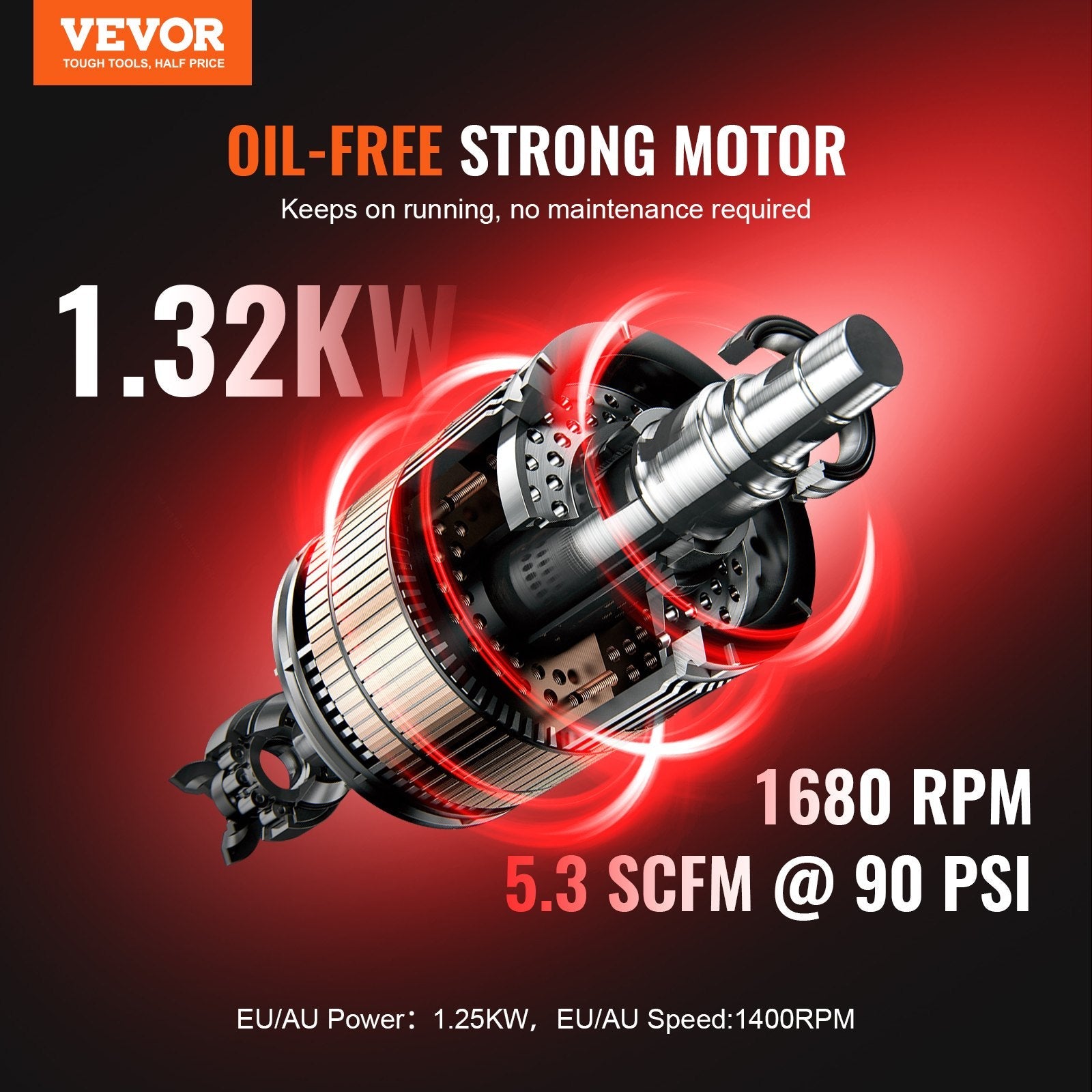 VEVOR Air Compressor Compact Portable Oil Free Compressor 15 Gallon 90 PSI 